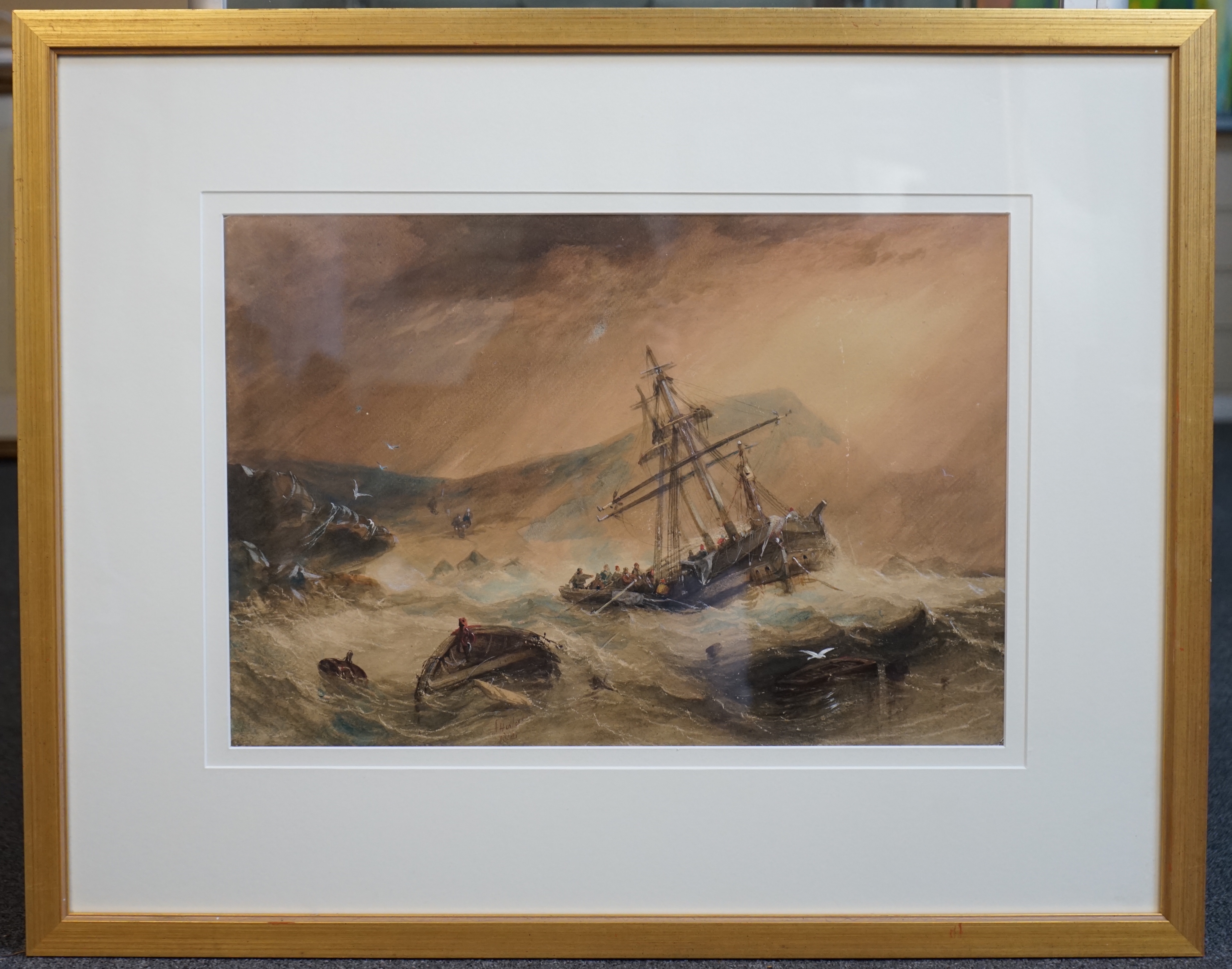Alfred Herbert (1818-1861), 'The Ship Wreck', watercolour, 33 x 49cm